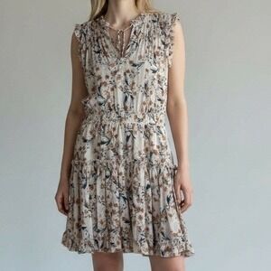 Dear John Dress Women Medium Cream Cottagecore Prairie Floral Ruffle Trim Mini